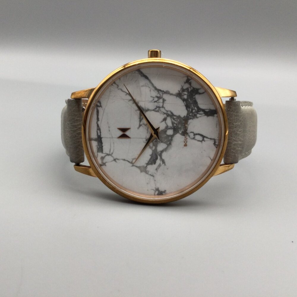 MVMT Boulevard Watch Womens 38mm Marbled Gray Dial Leather Band New Battery